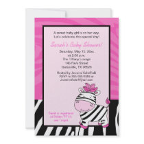 Pink Zebra 5x7 Baby Shower Invitation