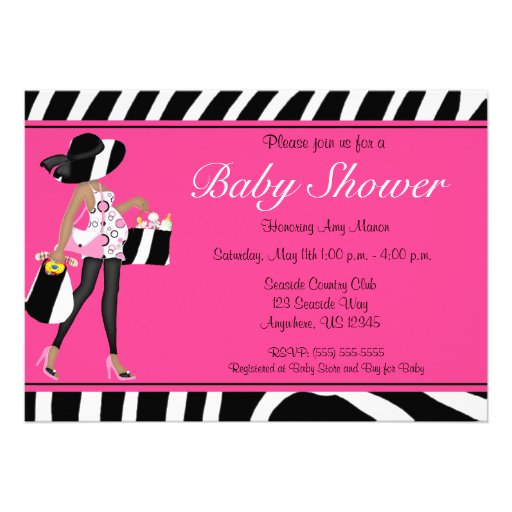 Pink Zebra African American Baby Shower Invite