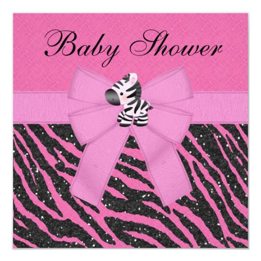 Pink Zebra & Animal Print Faux Glitter Baby Shower Card Zazzle