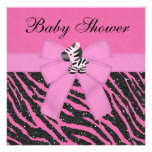 Pink Zebra & Animal Print Faux Glitter Baby Shower Custom Invitations