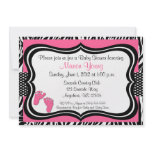Pink Zebra Baby Feet Print Baby Shower Invitation
