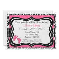 Pink Zebra Baby Feet Print Baby Shower Invitation