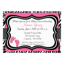 Pink Zebra Baby Feet Print Baby Shower Invitation