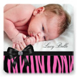 Pink Zebra Baby Girl Photo Birth Invitations
