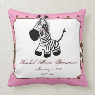 Pink Zebra Baby Keepsake Pillow
