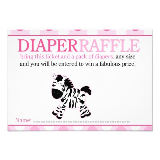 Pink Zebra Baby Shower Diaper Raffle Card