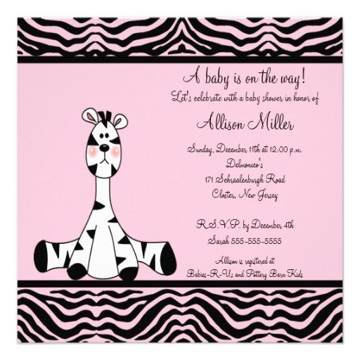 Pink Zebra Baby Shower Invitation