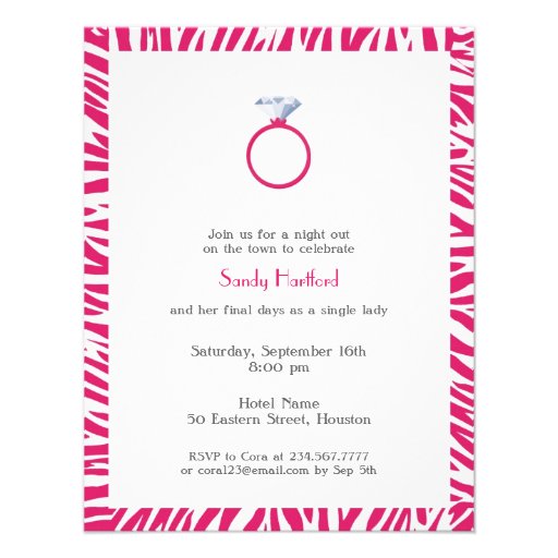 Pink Zebra Bachelorette Party Flat Invitation