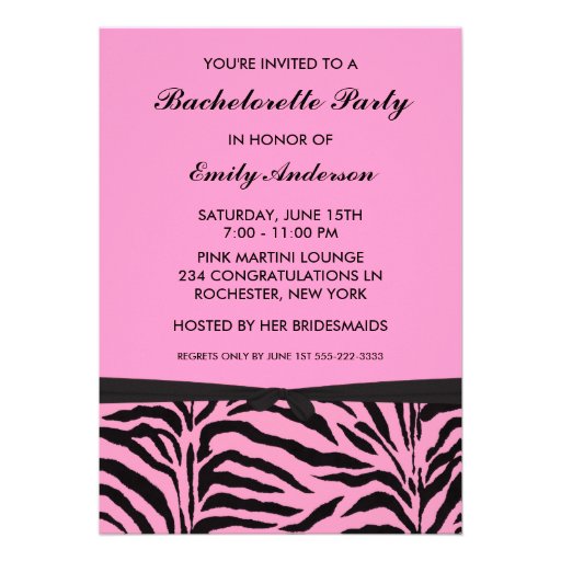 Pink Zebra Bachelorette Party Invitations