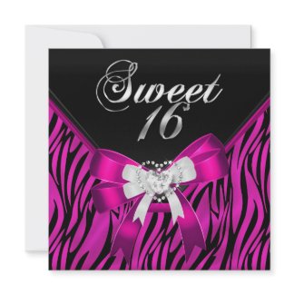 Pink Zebra Black Sweet Sixteen Sweet 16 Birthday Invitations