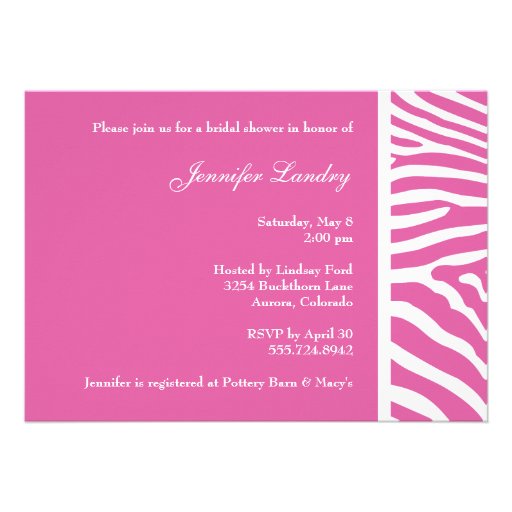 Pink Zebra Bridal Shower Invitation