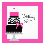 Pink Zebra Cake Cupcake Birthday Party Invitations
