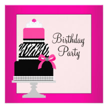 Pink Zebra Cake Cupcake Birthday Party Invitations