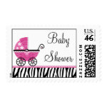 Pink Zebra Carriage Girl Baby Shower Stamps