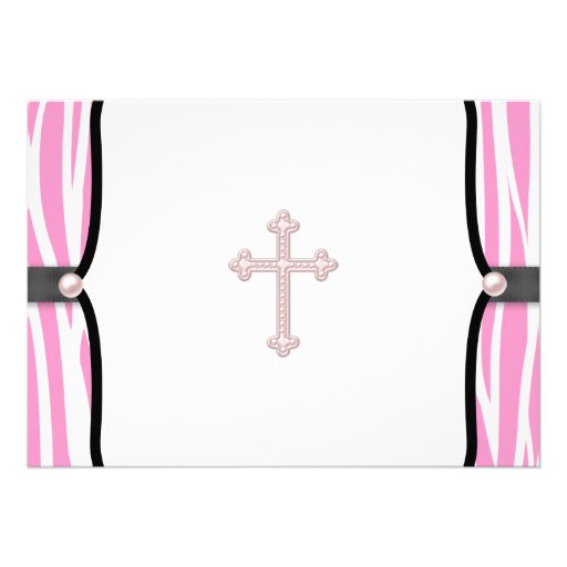 Pink Zebra Christening Personalized Invitations