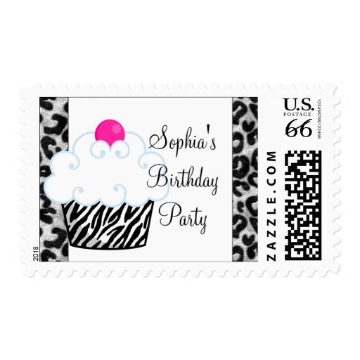 Pink Zebra Cupcake Pink Zebra Postage Stamps