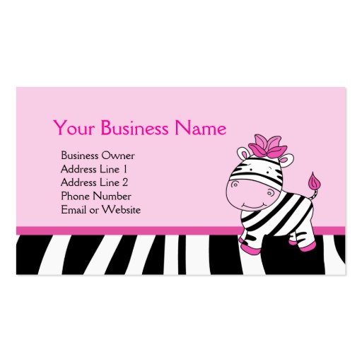 Pink Zebra Customizable Business Card Template (front side)