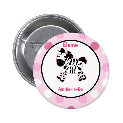 Pink Zebra Customized name tag Button Zazzle