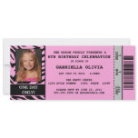 Pink Zebra Event Ticket Birthday Party Invitation
