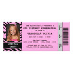 Pink Zebra Event Ticket Birthday Party Invitation