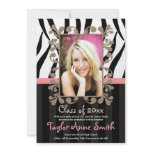 Pink Zebra Graduation Photo Announcements Invites