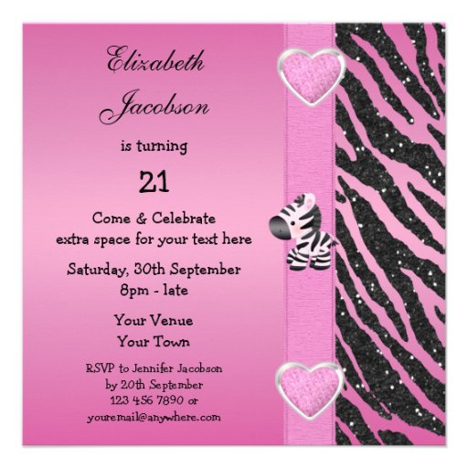 Pink Zebra, Heart Jewels & Animal Print Glitter Announcements