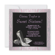 Pink Zebra High Heels Sweet 16 Party invitation