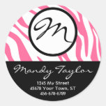 Pink Zebra Initial Envelope Seal (Pink) Sticker