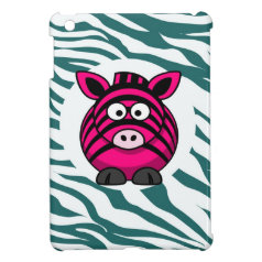 Pink Zebra on Aqua Teal Zebra Print Zoo Pattern Case For The iPad Mini