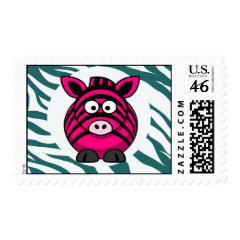 Pink Zebra on Aqua Teal Zebra Print Zoo Pattern Stamps