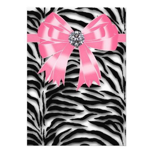 Pink Zebra Party Invitation Template (front side)