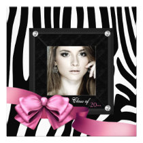 Pink Zebra Photo Graduation Announcements invitations