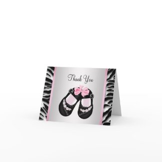 Pink Zebra Pink Black Baby Girl Shower Thank You Greeting Card
