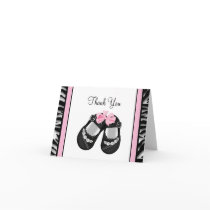 Pink Zebra Pink Black Baby Girl Shower Thank You Greeting Card