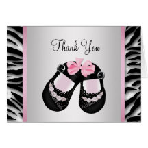 Pink Zebra Pink Black Baby Girl Shower Thank You Greeting Card