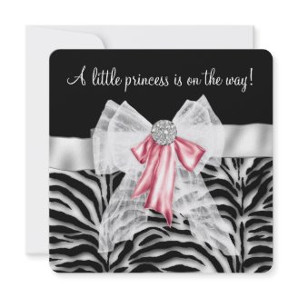 Pink Zebra Pink Black Princess Baby Shower Custom Invite
