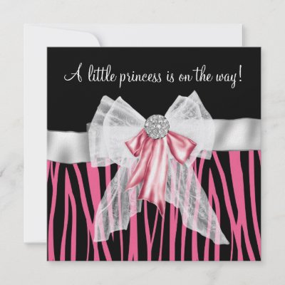 Pink Zebra Pink Black Princess Baby Shower Custom Invite