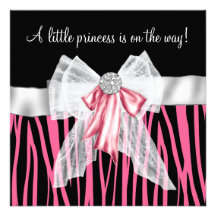 Pink Zebra Pink Black Princess Baby Shower Custom Invite