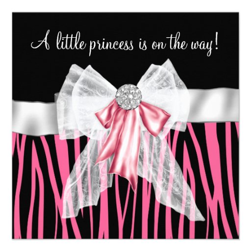 Pink Zebra Pink Black Princess Baby Shower Custom Invite