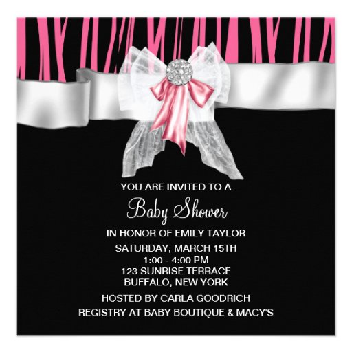 Pink Zebra Pink Black Princess Baby Shower Custom Invite