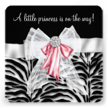 Pink Zebra Pink Black Princess Baby Shower Custom Invite