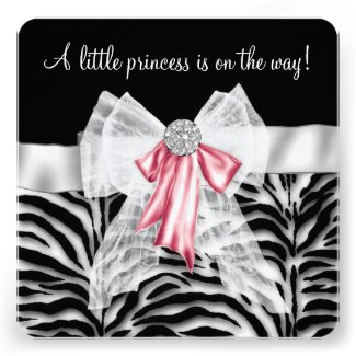 Pink Zebra Pink Black Princess Baby Shower Custom Invite