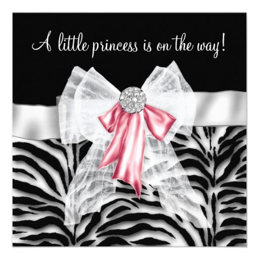 Pink Zebra Pink Black Princess Baby Shower Custom Invite