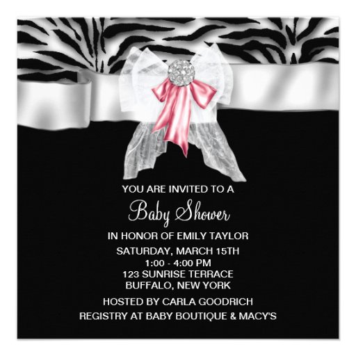 Pink Zebra Pink Black Princess Baby Shower Custom Invite