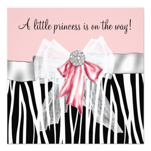Pink Zebra Pink Black Princess Baby Shower Invite