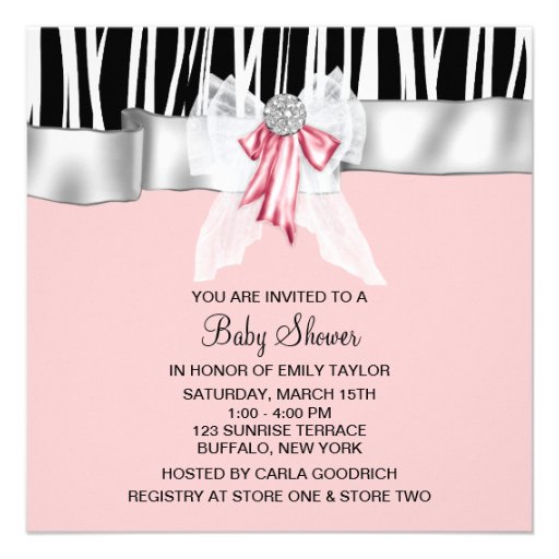 Pink Zebra Pink Black Princess Baby Shower Invite