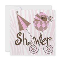 Pink Zebra Pink Brown Baby Girl Shower Custom Invitation