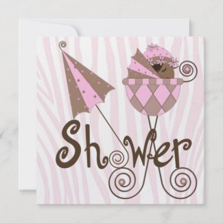 Pink Zebra Pink Brown Baby Girl Shower zazzle_invitation