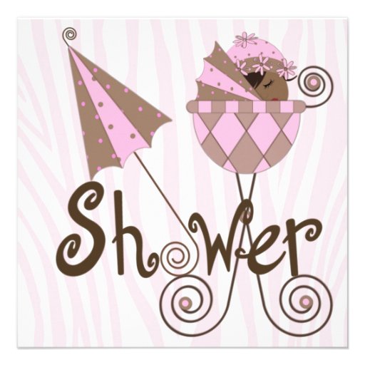 Pink Zebra Pink Brown Baby Girl Shower Custom Invitation