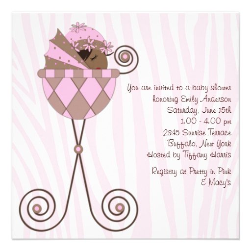 Pink Zebra Pink Brown Baby Girl Shower Custom Invitation